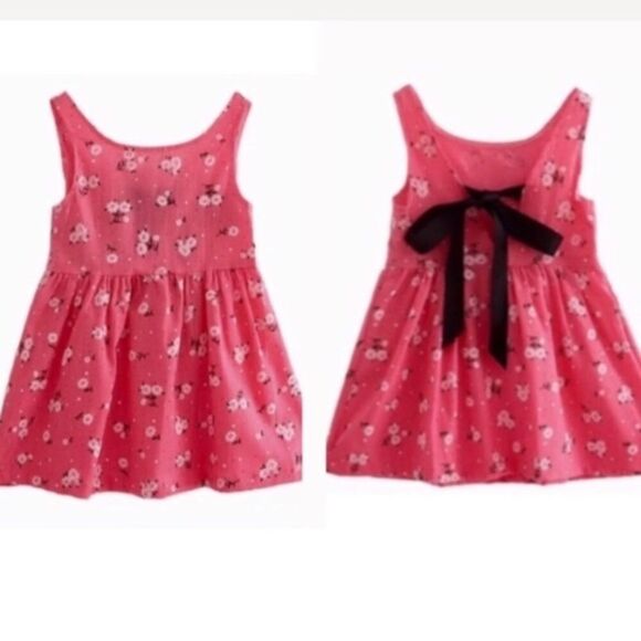 Pink Linen Floral Dress with Black Satin Back - Picture 7 of 8